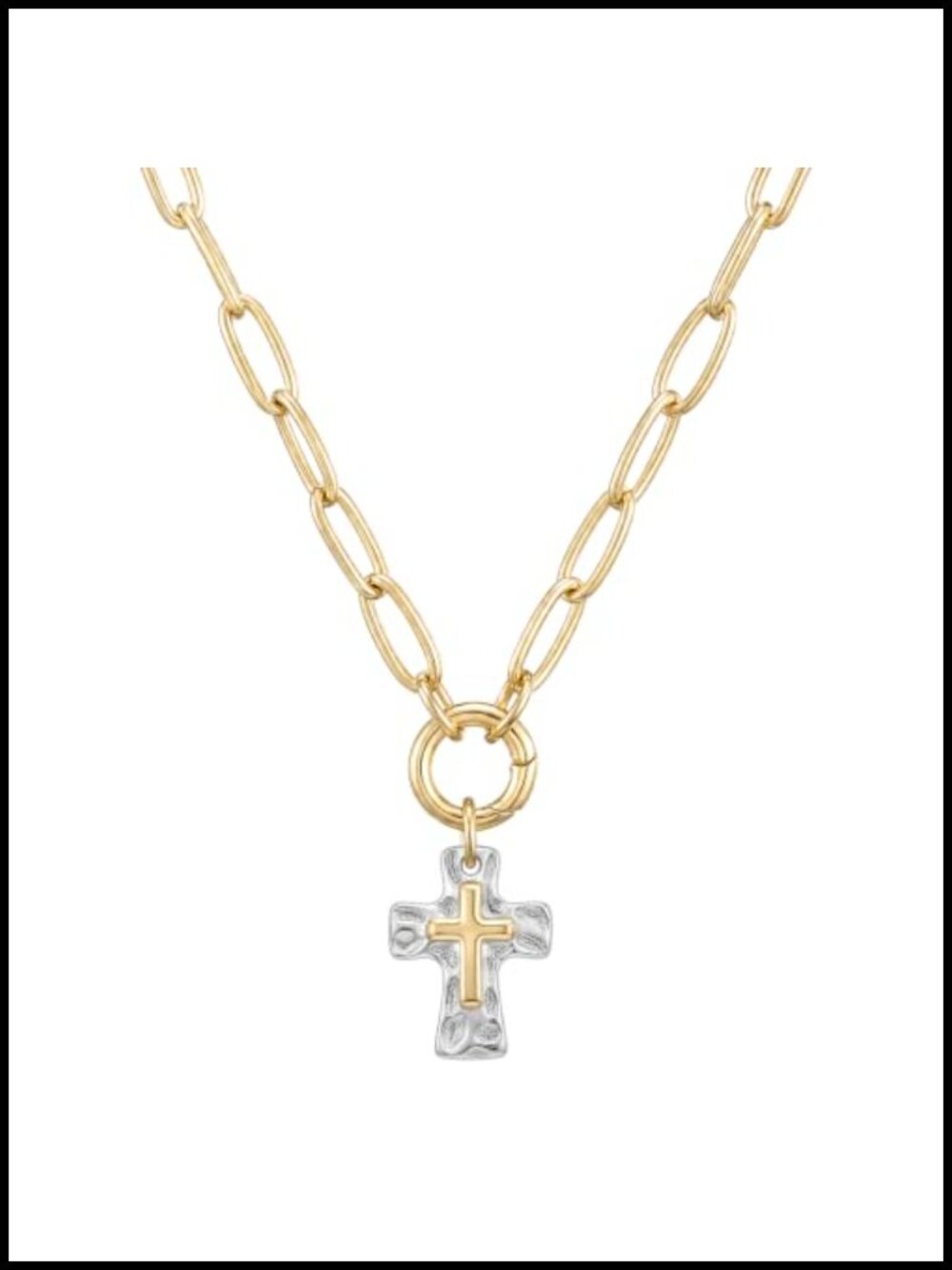 Chunky Gold Plated Cross Necklace 22 Inch Paperclip Chain Women